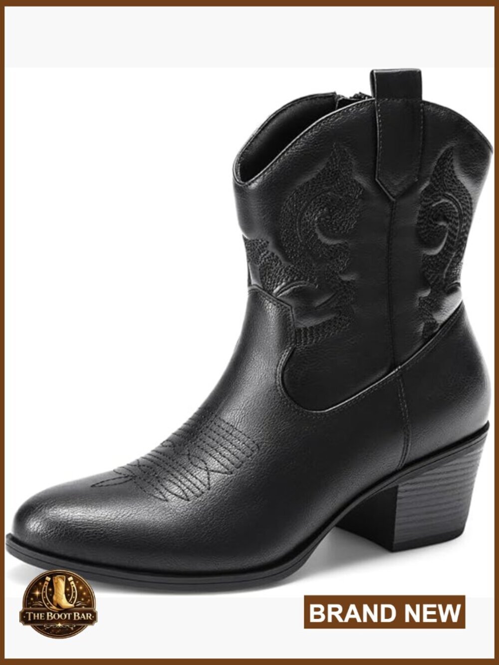 Embroidered Low Chunky Heel Western Cowboy Ankle Booties Womens Round Toe